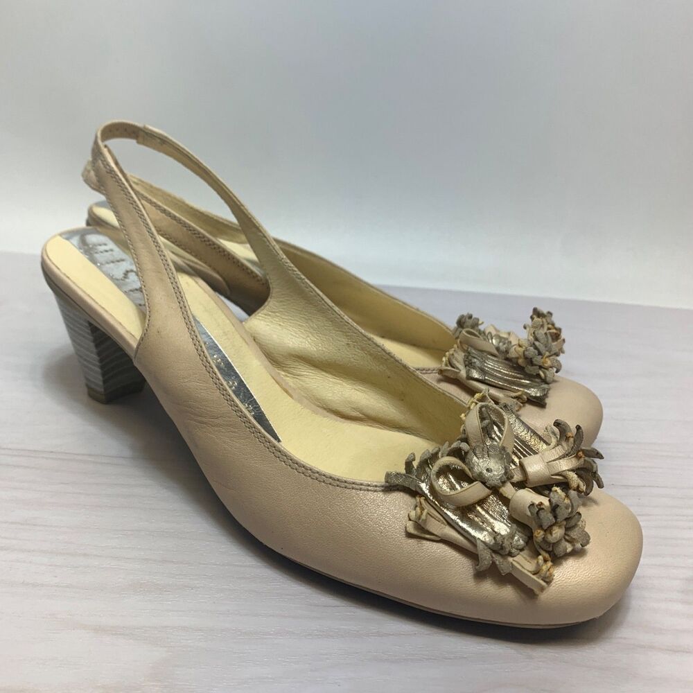 HISPANITAS Womens Size 39 Pumps‎ Slingback Leather Heels Floral Accent